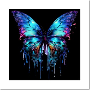 Butterfly Purple Pink Light Blue Wings Watercolor Style Drip Posters and Art